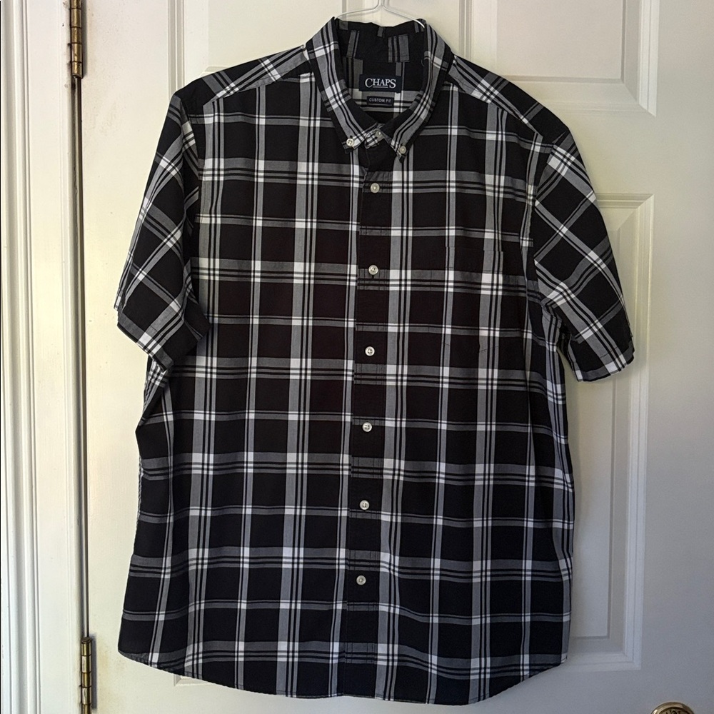 Chaps Black and White Plaid Casual Button Down Shirt